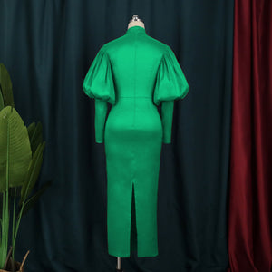 Lotus Elegant Lantern Sleeve Dress Farie's Collection